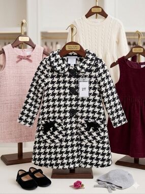 Bonnie Jean Black & White Houndstooth Girls Coat, Size 2T, EPreLC
